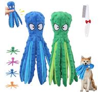 Whiskerspot Lot de 2 jouets couineurs en forme de pieuvre en peluche durable sans rembourrage pour chiens de petite, moyenne et grande taille (vert + bleu)