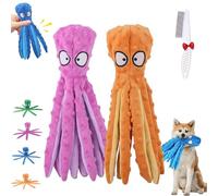 Whiskerspot Lot de 2 jouets couineurs en forme de pieuvre en peluche durable sans rembourrage pour chiens de petite, moyenne et grande taille (violet + orange)
