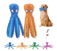 Whiskerspot Lot de 2 jouets interactifs à mâcher en forme de pieuvre pour chien - Sans rembourrage - Résistant aux morsures - Parfait pour les chiots, les chiens de petite et moyenne taille (2 pièces)