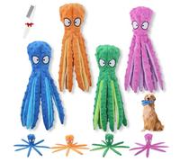 Whiskerspot Lot de 4 jouets interactifs à mâcher en forme de pieuvre pour chien, sans rembourrage, résistant aux morsures, parfait pour les chiots, les chiens de petite et moyenne taille