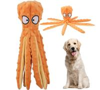 Whiskerspot Octopus Dog Toy, Whiskerspot Eco-Friend Octopus Plush, Octopus Squeaky Plush Dog Toys, No Stuffing Crinkle Interactive Chew Toy, Durable for Puppy Teething, Small to Large Dogs (Orange)