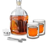 Whisky Bottle Carafe Decanter Set en forme de casque spatial (avec 2 verres, 1 bec verseur en acier inoxydable, 2 pierres à whisky) Convient pour bourbon, spiritueux, Scotch Whisky, anniversaire et
