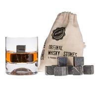 Whisky coffret cadeau de pierres à whisky premium avec 12 pierres et sac. Comme coffret Rhum, Whisky, Bourbon, Cognac, Scotch, Gin, Vin. Cubes de glace réutilisables en marbre. (Gris Foncé)