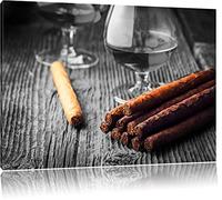 whisky fumé et cigares cubains noir / blanc Taille: 80x60 sur toile, XXL énormes Photos complètement encadrées avec civière, impression d'art sur murale avec cadre, moins cher que la peinture ou la peinture à l'huile, pas une affiche ou une bannière,