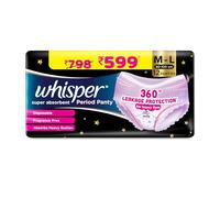 Whisper Bindazzz Nights Culotte menstruelle 12 Whisper M-L 6+6 | Protection contre les fuites à 360° | Convient pour les flux lourds | Avec enveloppe jetable