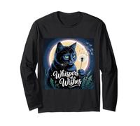 Whispers of Wishes Black Cat with Dandelion under Moon Fanta Manche Longue