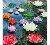 WhistenFla Lot de 14 Coussinets de lys artificiels pour étang, Fleurs de Lotus flottantes en Mousse avec Faux lys pour Piscine, Jardin, étang à Poissons koï, Aquarium, Piscine, décoration de Mariage