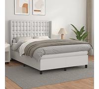 White 140x200cm Bed Frame with Mattress Similicuir Leather Adjustable Headboard Pocket Spring Support Medium Firm Comfort Sleeping Solution
