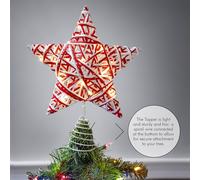 (White 20 led lights) Red and White 1pc Americana Style Cast Iron Christmas Star Topper,LED Lighted Holiday Tree Decoration, 30cm