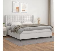 White 200x200cm Bed Frame with Mattress Similicuir Leather Adjustable Headboard Pocket Spring Support Medium Firm Comfort Sleeping Solution