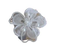 White 3D Flowers Beads Embroidery Lace Applique Trim Ribbon Collar Neckline Dress Clothes, Decorated Sewing Supplies, 4Pcs(Color14)