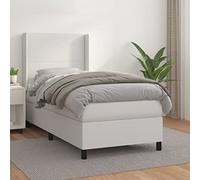 White 90x200 cm Bed Frame with Mattress, Similicuir Upholstered Adjustable Headboard, Pocket Spring Support, Medium-Firm Comfort for Back and Stomach Sleepers, Complete Bed Set with Protective Topper