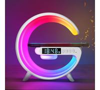 White ABS Smart LED Bedside Lamp with Wireless Charger, Bluetooth Speaker, 10 Lighting Modes, Alarm Clock and Bluetooth Music