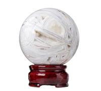 White Agate Crystal Ball Orb Sphere Polished Geode for Fengshui Divination Home Decor Gifts,55-60mm