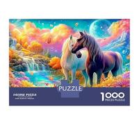 White and Black Horses par A Stream Puzzle De 1000 Pièces Bon Cheval Loisirs Familiaux, Adultes Et Enfants 38x26cm/1000pcs