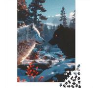 White and Black Wolves in Winter Panneau Métallique Rétro 52x38cm/1000pcs pour Le Pub Ou Le Café, Décoration Métal pour La Maison