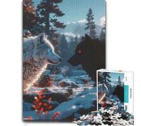 White and Black Wolves in Winter Puzzle en Bois 1000 pièces, Cadeau Loisir | Le repérage visuel et le tri - un loisir concentré autour de la table le w nd.