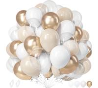 White And Champagne Gold Balloons, 50 Pieces Sand Vintage White Matte Transparent Balloon With Ribbon Girl Women Child Birthday Proposal Boho Wedding Bridal Shower Valentine Decoration