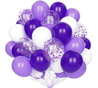 White And Dark Purple Balloons, 60 Pcs 12 Inch Pastel With Latex Helium Confetti For Birthday Wedding Party Decoration
