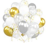 White And Gold Balloon, 60 Pcs 12 Inch Balloon White And Silver Gold Confetti With Ribbon For Decoration Birthday Weddings Boho Deco Christening Baby Shower Graduation Party Celebrations