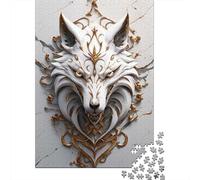 White and Gold Wolf Head Ornament Panneau Métallique Rustique 38x26cm/1000pcs pour Le Salon, Idée De Crémaillère pour Les Passionnés De Déco Rustique