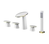White Bathtub Faucet Waterfall Brass Tub Faucet with Handheld Shower Bathtub Tap Deck Mounted Bathroom Tub Mixer Taps 3 Handle Bathtub Filler Mixer Tap