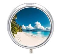 White Beach - Pilulier rond à 3 compartiments - Organiseur de médicaments décoratif portable pour poche ou sac à main - Organiseur de vitamines