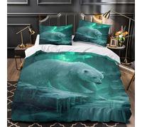 White Bears, Aurores boréales And Forest Waterfalls Housse De Couette Microfibre - Parure De Lit 3D Imprimé, Chambre À Coucher Décoration Comfort Housse Couette Taies D'oreiller Super King（260x220cm)