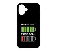 White Belt First Roll BJJ Funny Battery Humour Coque pour iPhone 16
