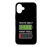 White Belt First Roll BJJ Funny Battery Humour Coque pour iPhone 16 Plus