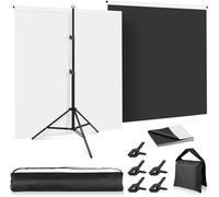 White Black Backdrop with Stand, 2 in 1 2x1.5m Black and White Background Kit for Chroma Key Streaming Gaming Photoshoot with Carry Bag and 5 Clips