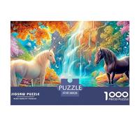 White & Black Horses by Colorful Waterfall Puzzle De 1000 Pièces Horse Idéal pour Le Cadeau d'anniversaire Et De Noël 38x26cm/1000pcs
