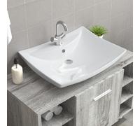 White/Black Luxury Ceramic Basin Rectangular with Overflow & Faucet Hole vidaXL