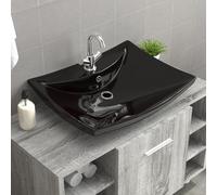 vidaXL Lavabo rectangulaire en céramique noir de luxe avec trop-plein et trou de robinet