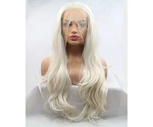 White Blonde Synthetic Lace Front Wigs For Women Party Cosplay Natural Hairline Drag Queen Wigs Long Wave Hair 26"
