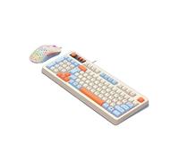 (White blue orange)Ergonomic 98Key Wire Keyboard Mouse ARGB Lighting Film Technology for Gaming