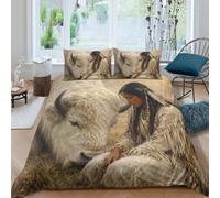 White Buffalo Woman Portrait Housse de Couette 3 Pieces 3D Fermeture Eclair