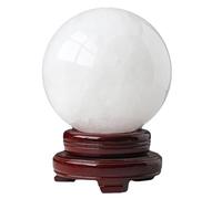 White Calcite Ball Quartz Crystal with Wooden Base,White-13cm