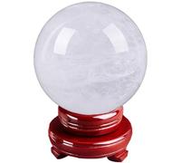 White Calcite Crystal Ball Quartz Sphere with Wooden Base for,Decorative Feng Shui Crystal Orb for Home Office and Balancing,20cm
