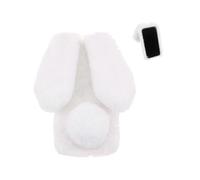 (White)Case for Huawei P30 PRO Cute Plush Toys Bunny Furry Case Rabbit Fur Case Soft Silicone Shockproof Cover with Glitter Crystal Diamond girls gift