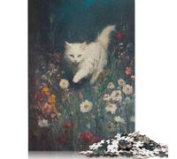 White Cat in Flower Field Puzzles 1000 Pièces Cadeau Unique Jeu Éducatif Challenge Toy À De Qualité Supérieure Peinture Art pour Adultes Et Enfants À Partir De 12 Ans 1000pcs (38x26cm)