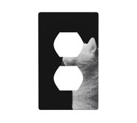 White cat Looking into The Distance Plaque murale de prise duplex, taille standard 1 bande, polycarbonate thermoplastique.