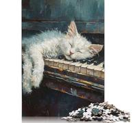 White Cat Sleep on Piano Puzzle 1000 Pièces Cadeau Unique Jeu Éducatif Challenge Toy À De Qualité Supérieure Peinture Art pour Adultes Enfants 1000pcs (75x50cm)