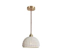 White Ceramics Pendant Light Creative Vintage Brass Chandelier Dome Weave Lampshade Rope Adjustable Ceiling Hanging Lamp for Bedroom Bedside Corridor Living Room