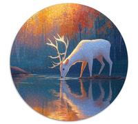 White Cerf Drinking Water in The Forest,Puzzles pour Adultes 1000pcs (67.5x67.5cm),Jeux De Défi