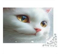 White Chat Puzzle 1000 Pièces Cadeau Unique Les Yeux d'or Jeu Éducatif Défi Jouet À De Qualité Supérieure Peinture Art pour Adultes Et Enfants À Partir De 12 Ans 1000pcs (75x50cm)