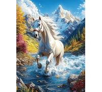 White Cheval à la Cascade de Montagne 1000 Pièces Puzzle Adolescent en Carton Rigide Difficulté Moyenne Activité Éducative Voyage Déplacement Cadeau Anniversaire Petit Prix 1000 PCS