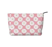 White Chrysanthemum Texture Chart Printed Corduroy Cosmetic Bag - Trousse de toilette portable à fermeture éclair pour femme, noir, taille unique