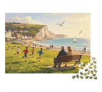 White Cliffs 1000 Pièce Puzzle Recycled Coastal Village Senior Puzzles Party Accessoires de Jeu Développement de l'Intelligence des Garçons et Filles Éducatif Fun 52x38cm/1000pcs
