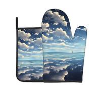 White Clouds Over The Sea Ensemble de 2 pièces pour pâtisserie de cuisine (gants d'isolation thermique + manque), anti-brûlure et isolation thermique